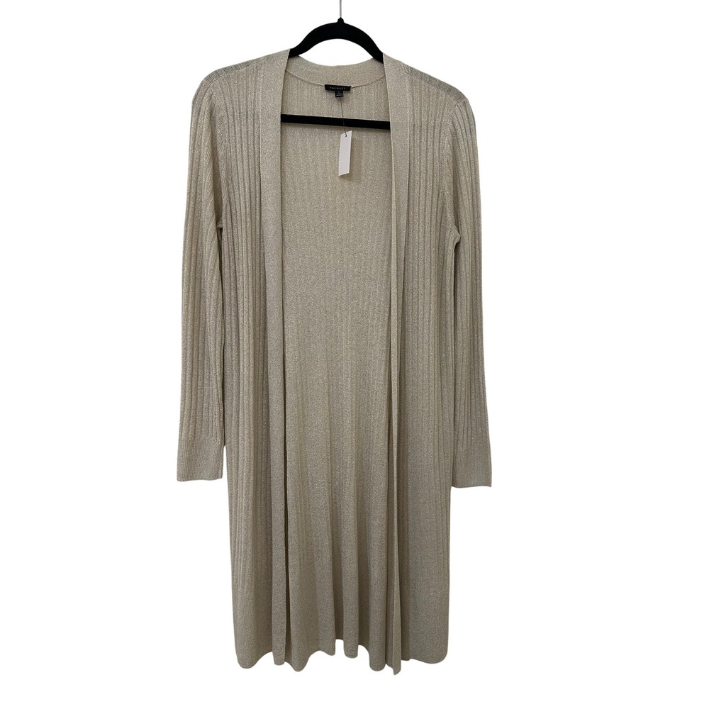 Talbots Gold Metallic Ribbed Longline Cardigan Size S Holiday Event Evening